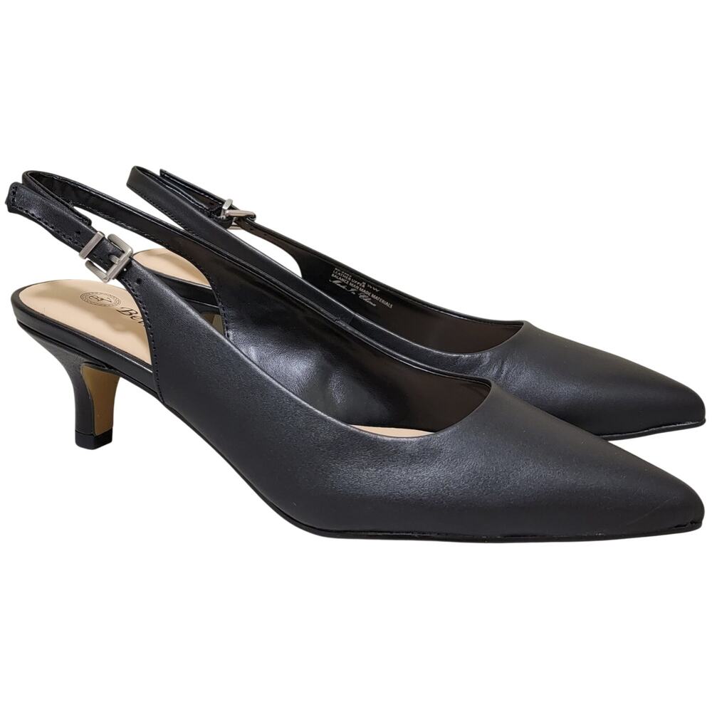 Bella Vita Women Pointed Toe Slingback Heels Scarlett Size US 8.5W Black Leather